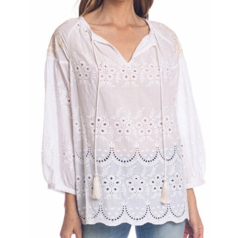 NWT Tolani White Eyelet Embroidered Blouse Elegant Top